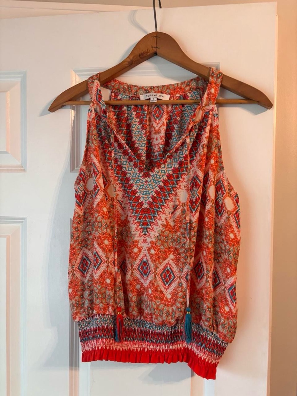 Rose & Olive Orange Multi-Pattern Sleeveless V-Neck Tank